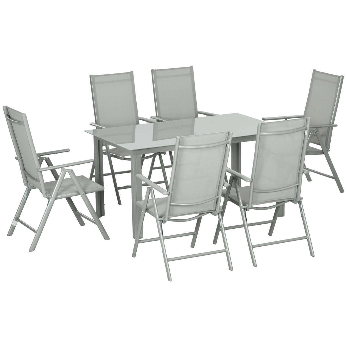 Aluminium 6 Seater Garden Dining Set With 6 Folding and Reclining Chairs - Velmora