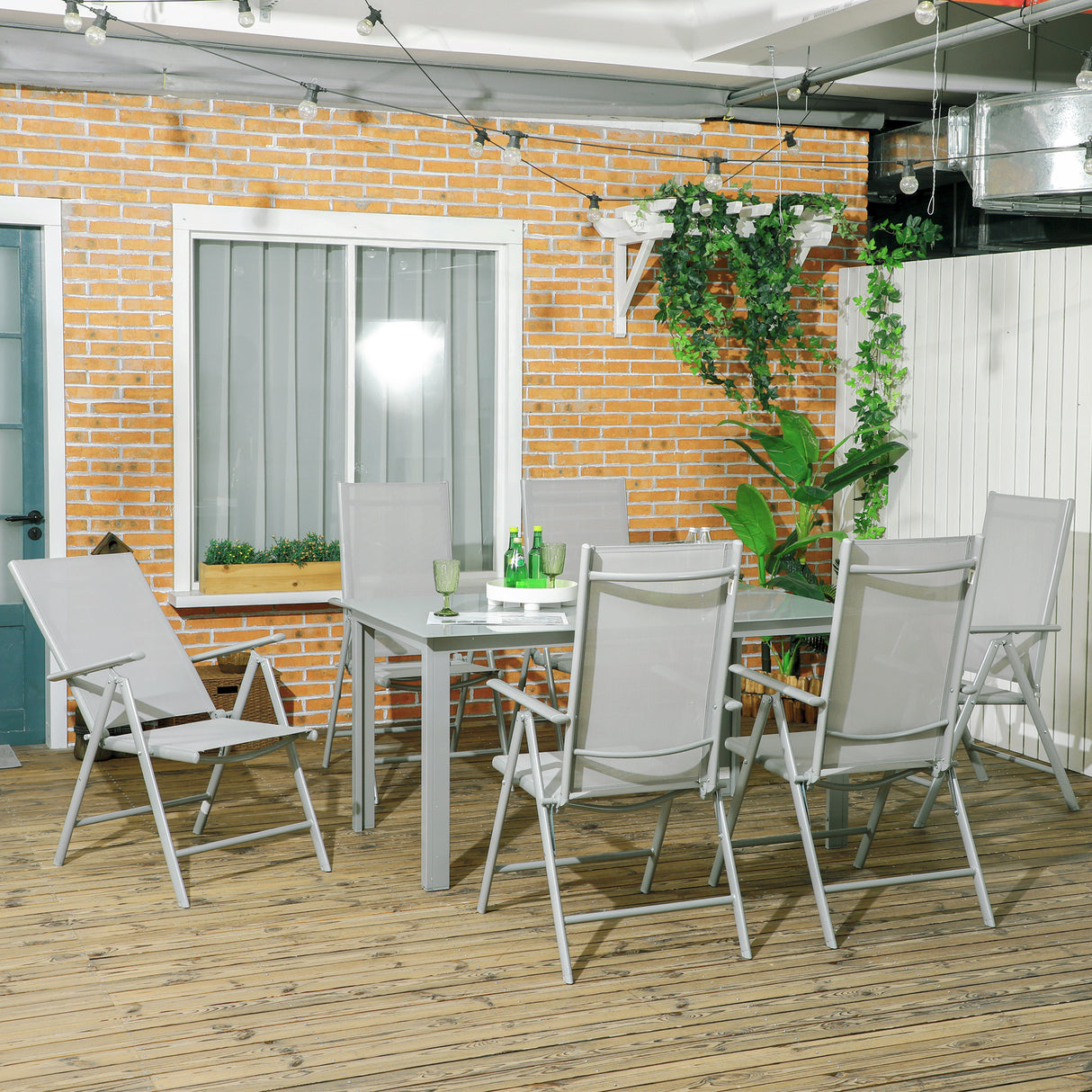 Aluminium 6 Seater Garden Dining Set With 6 Folding and Reclining Chairs - Velmora