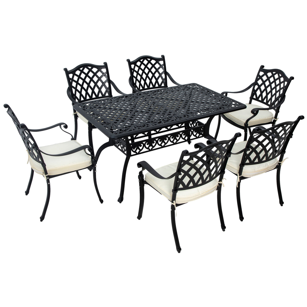 Aluminium 7 Pieces Patio Garden Dining Set With Parasol Hole With Cushions - Velmora