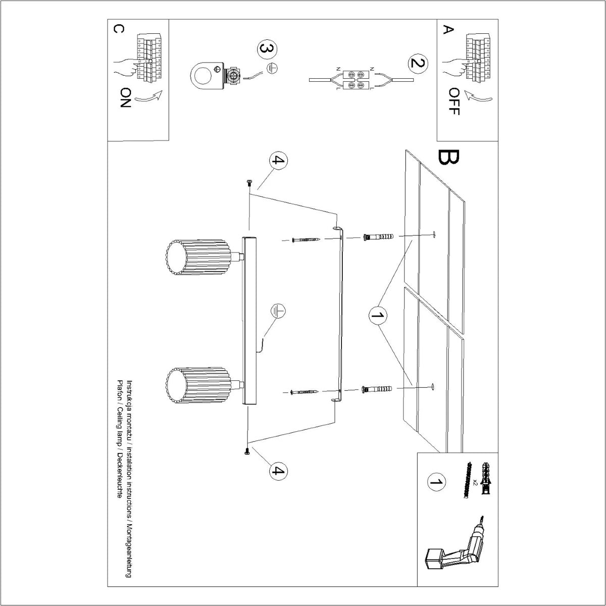 Aluminium Ceiling Light With 2 Karbon Lamps - Deep Space