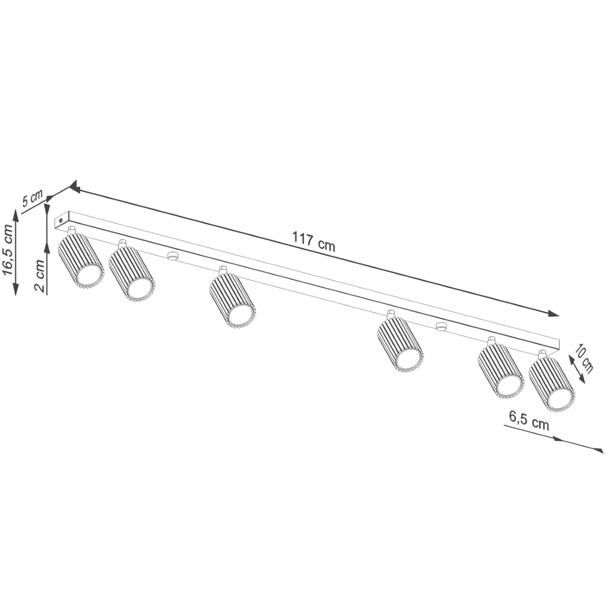 Aluminium Ceiling Light With 6 Karbon Lamps - Deep Space