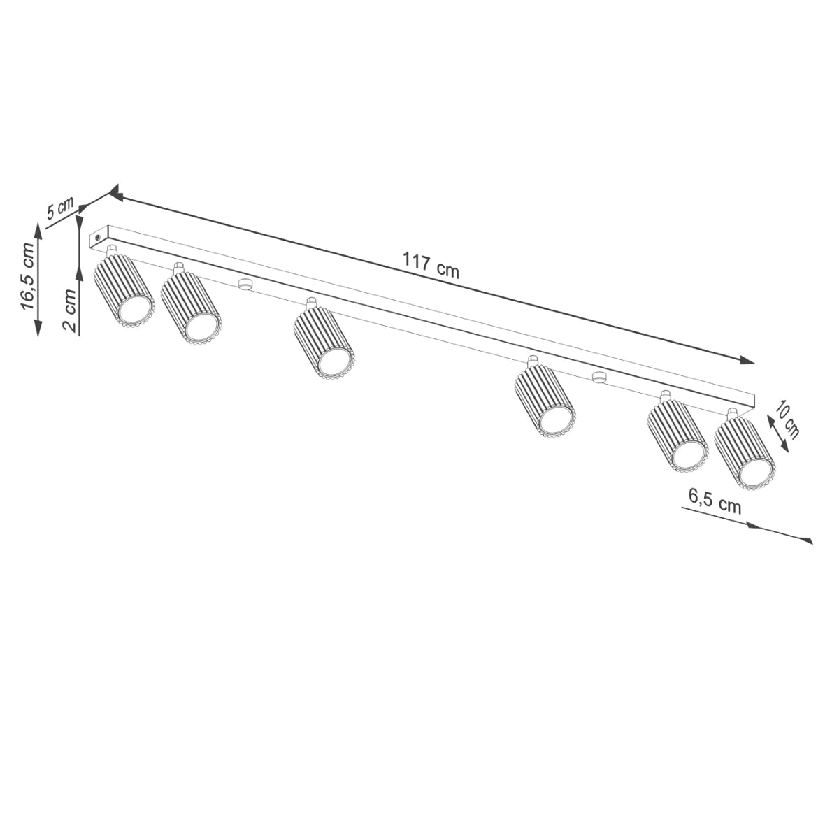 Aluminium Ceiling Light With 6 Karbon Lamps - Deep Space