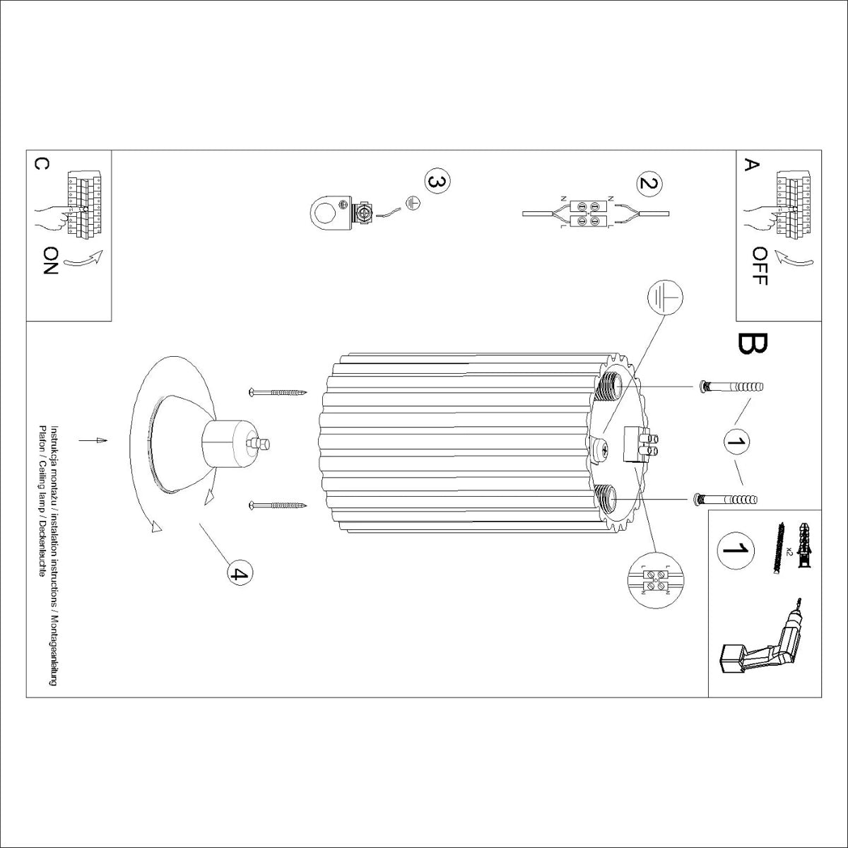 Aluminium Ceiling Light With Karbon Lamp - Deep Space