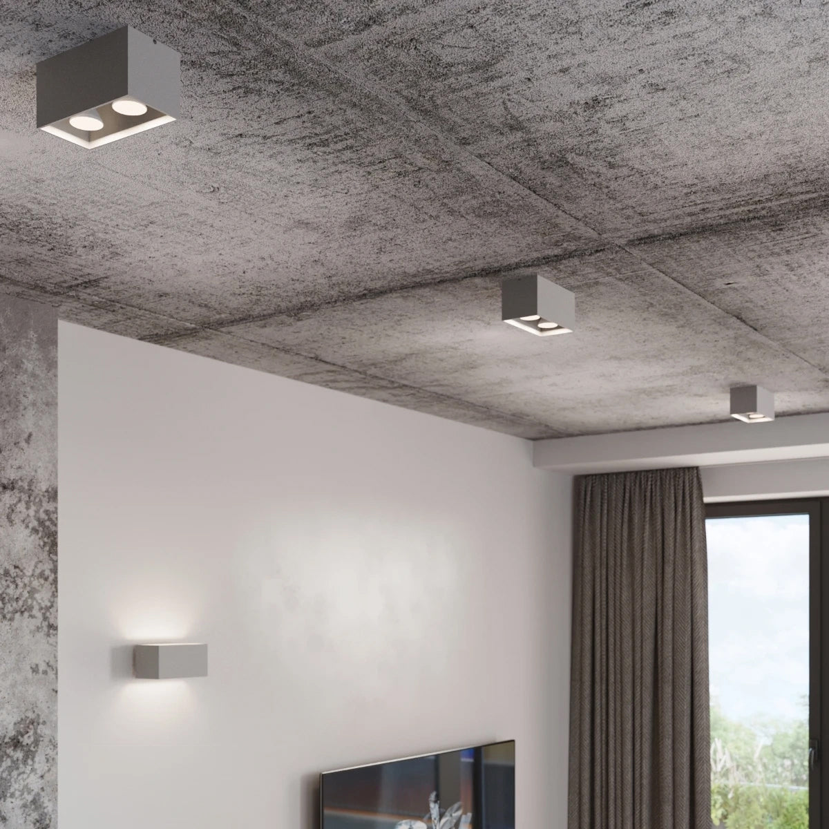 Aluminium Ceiling Light Rectangular With Quad Lamp - Deep Space