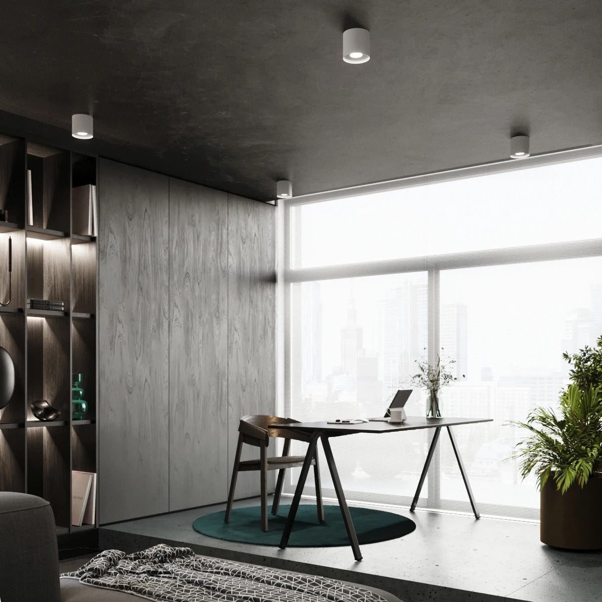 Aluminium Ceiling Light Round With Mika Lamp - Deep Space