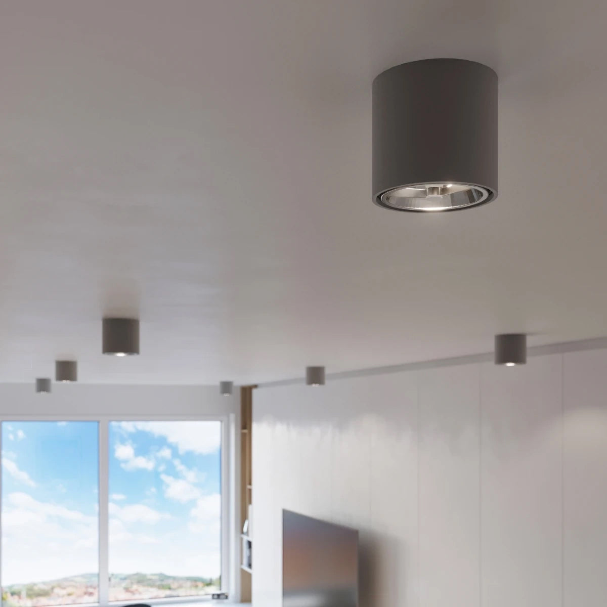 Aluminium Ceiling Light Round With Tiube Lamp - Deep Space