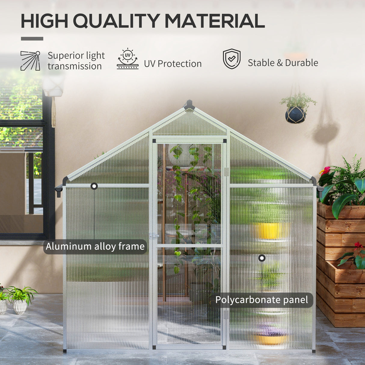 Aluminium Frame Garden Greenhouse 6ft x 10ft - Velmora