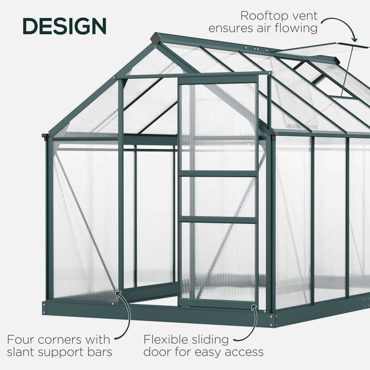 Aluminium Frame Garden Greenhouse 6ft x 10ft With Slide Door - Velmora