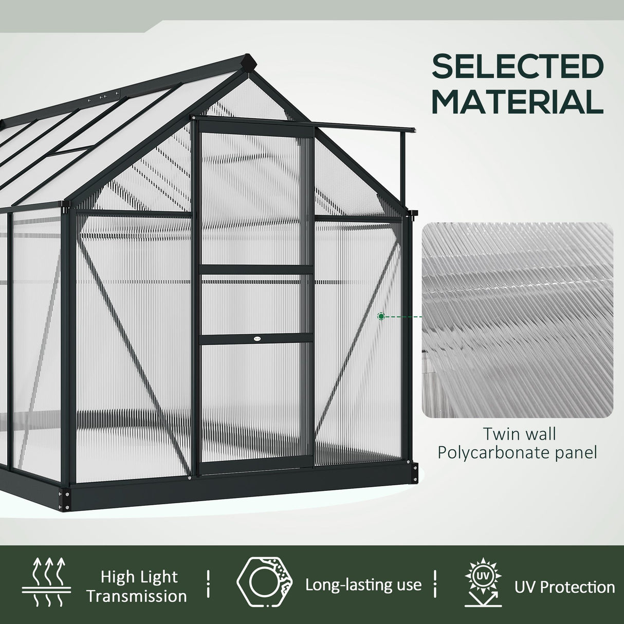 Aluminium Frame Garden Greenhouse 6ft x 10ft With Slide Door - Velmora
