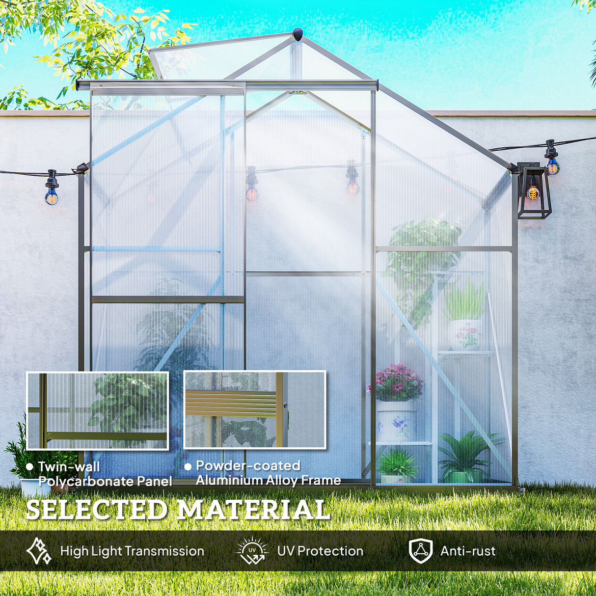 Aluminium Frame Garden Greenhouse 6ft x 2.5ft With Slide Door - Velmora