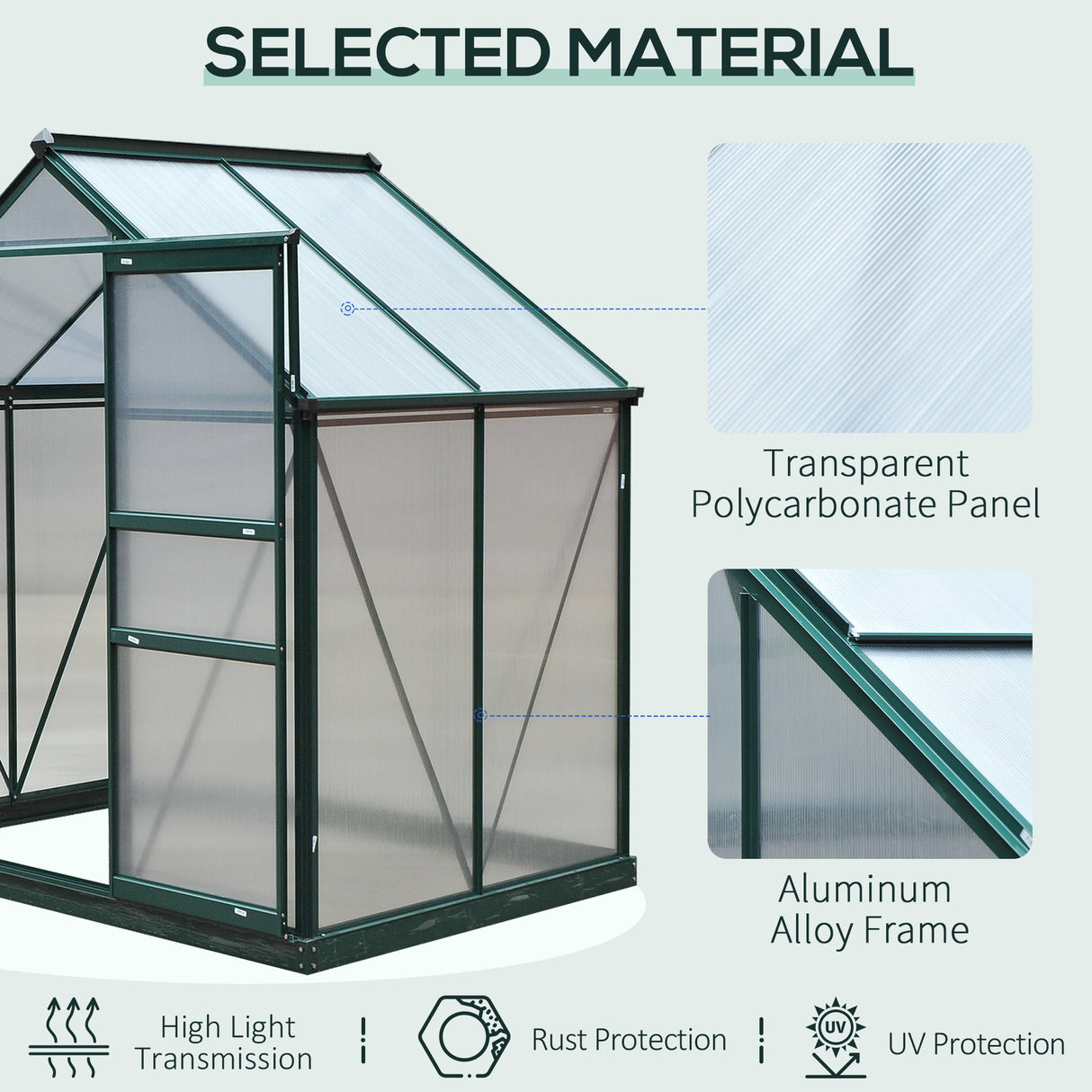 Aluminium Frame Garden Greenhouse 6ft x 4ft With Slide Door - Velmora