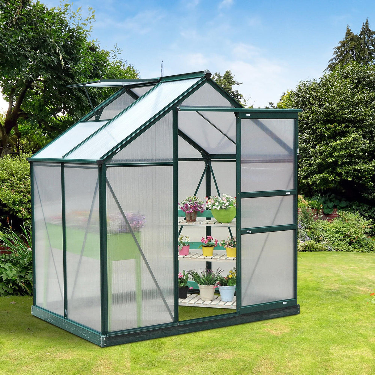 Aluminium Frame Garden Greenhouse 6ft x 4ft With Slide Door - Velmora