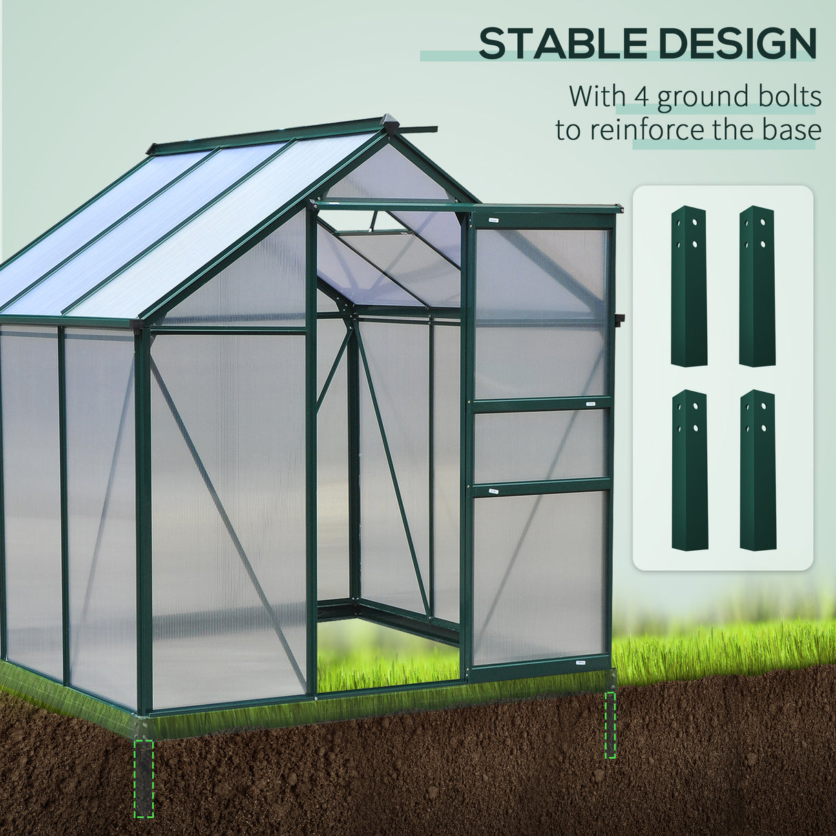 Aluminium Frame Garden Greenhouse 6ft x 6ft With Slide Door - Velmora