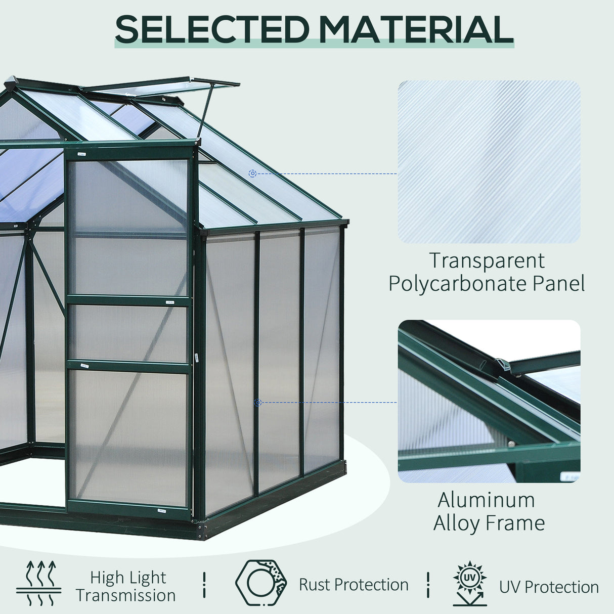 Aluminium Frame Garden Greenhouse 6ft x 6ft With Slide Door - Velmora