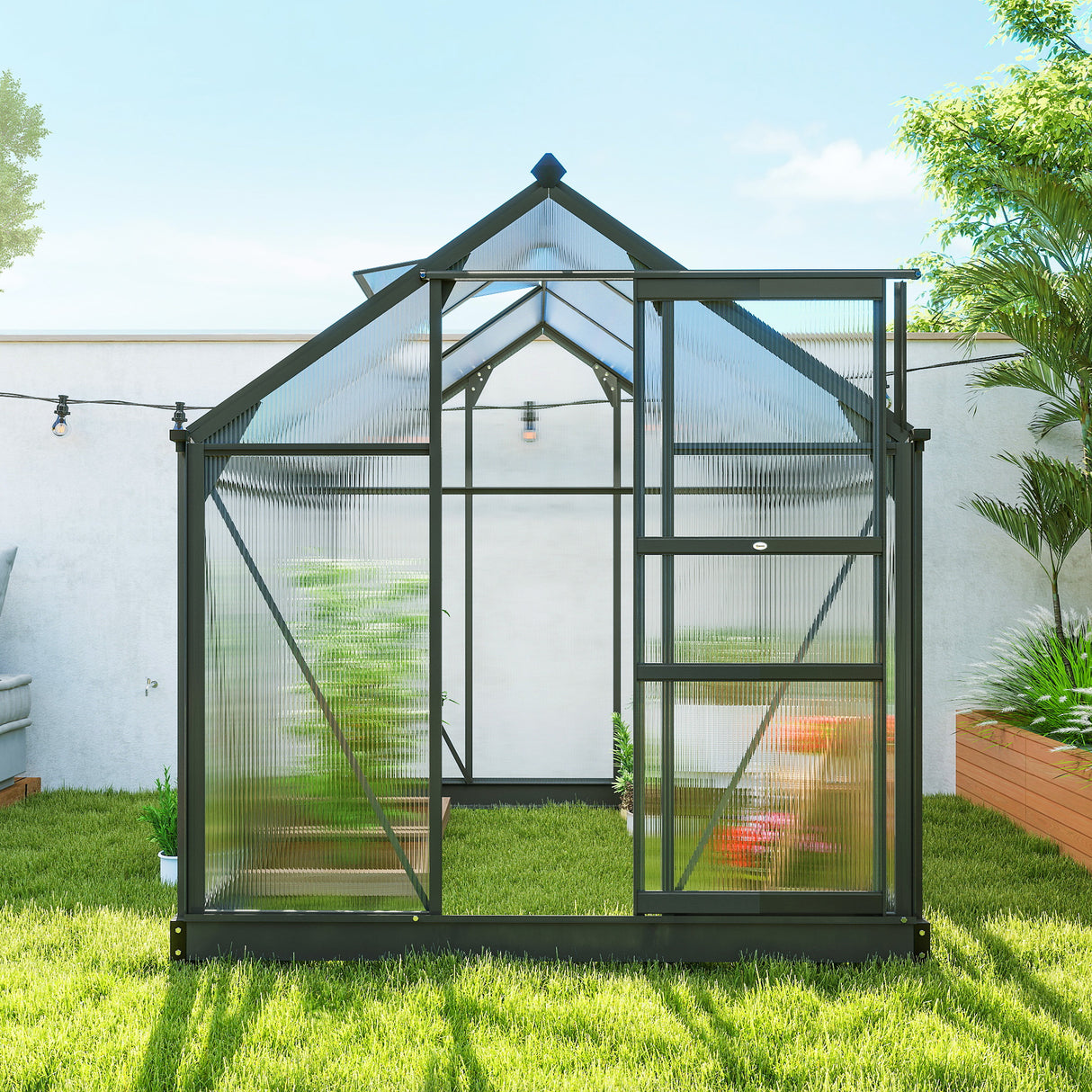 Aluminium Frame Garden Greenhouse 6ft x 6ft With Slide Door - Velmora