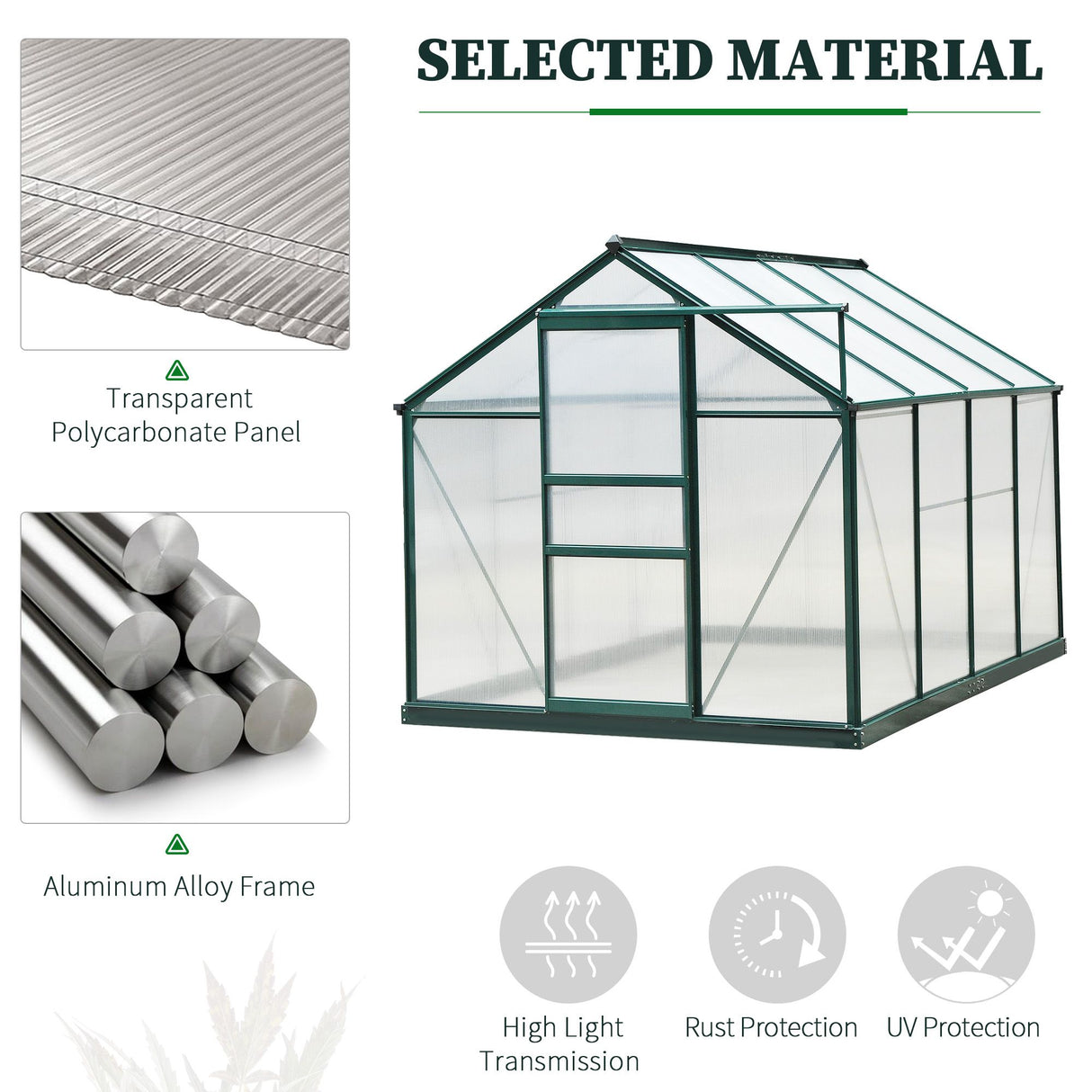 Aluminium Frame Garden Greenhouse 6ft x 8ft With Slide Door - Velmora