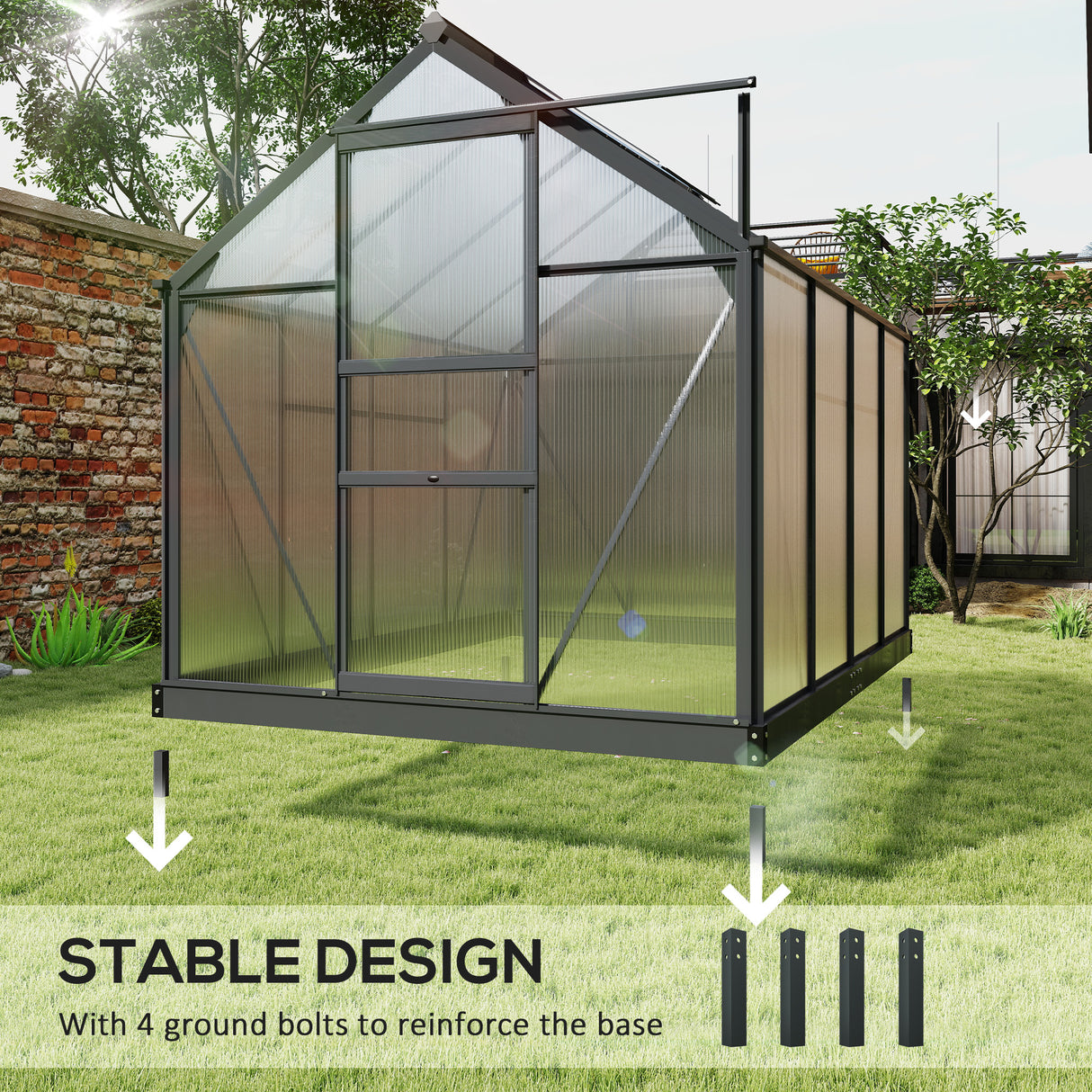 Aluminium Frame Garden Greenhouse 6ft x 8ft With Slide Door - Velmora