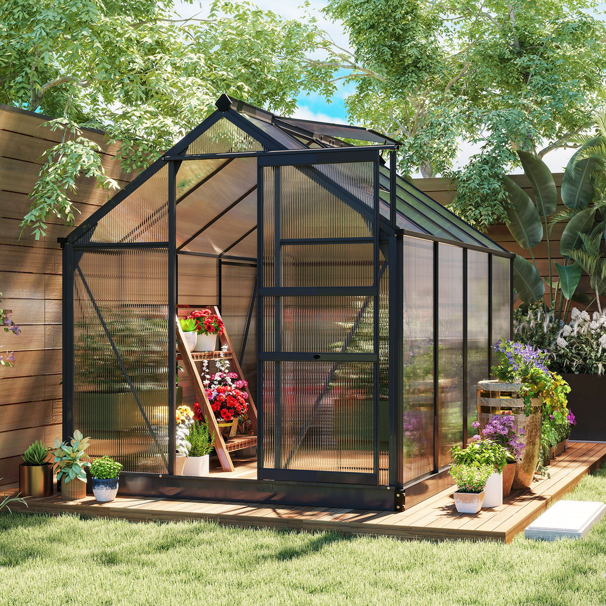 Aluminium Frame Garden Greenhouse 6ft x 8ft With Slide Door - Velmora