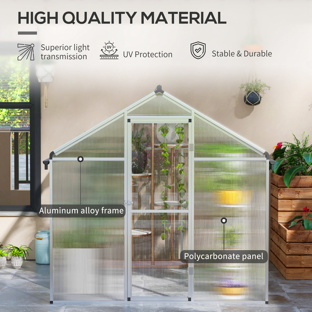 Aluminium Frame Garden Greenhouse 8ft x 6ft - Velmora