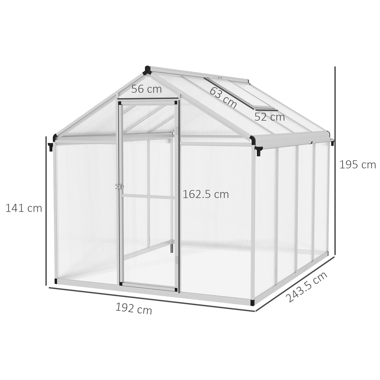 Aluminium Frame Garden Greenhouse 8ft x 6ft - Velmora