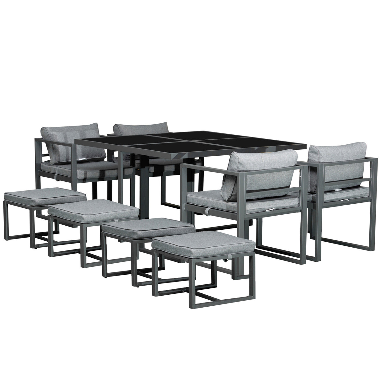Aluminium Garden Sofa Set With Square Glass Top Table And Stools - Velmora