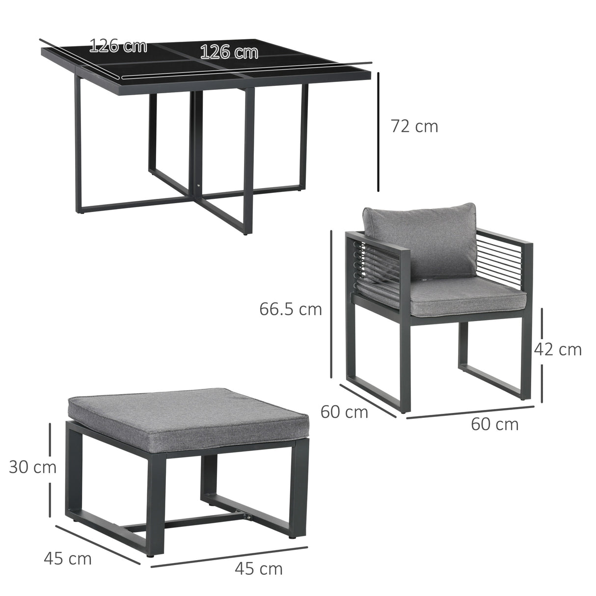Aluminium Garden Sofa Set With Square Glass Top Table And Stools - Velmora