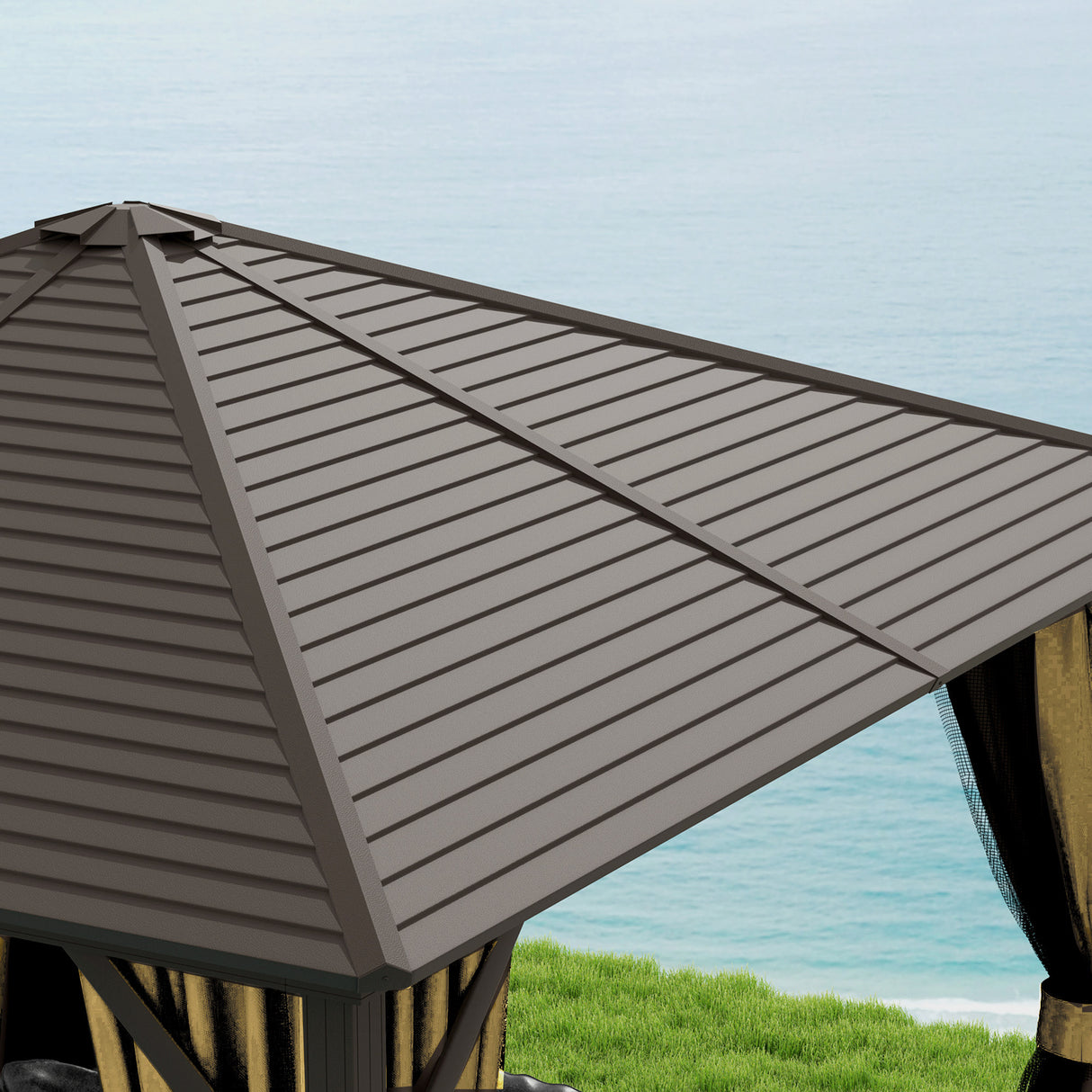Aluminium Hardtop Gazebo 298cm Width x 298cm Depth With Curtains - Velmora