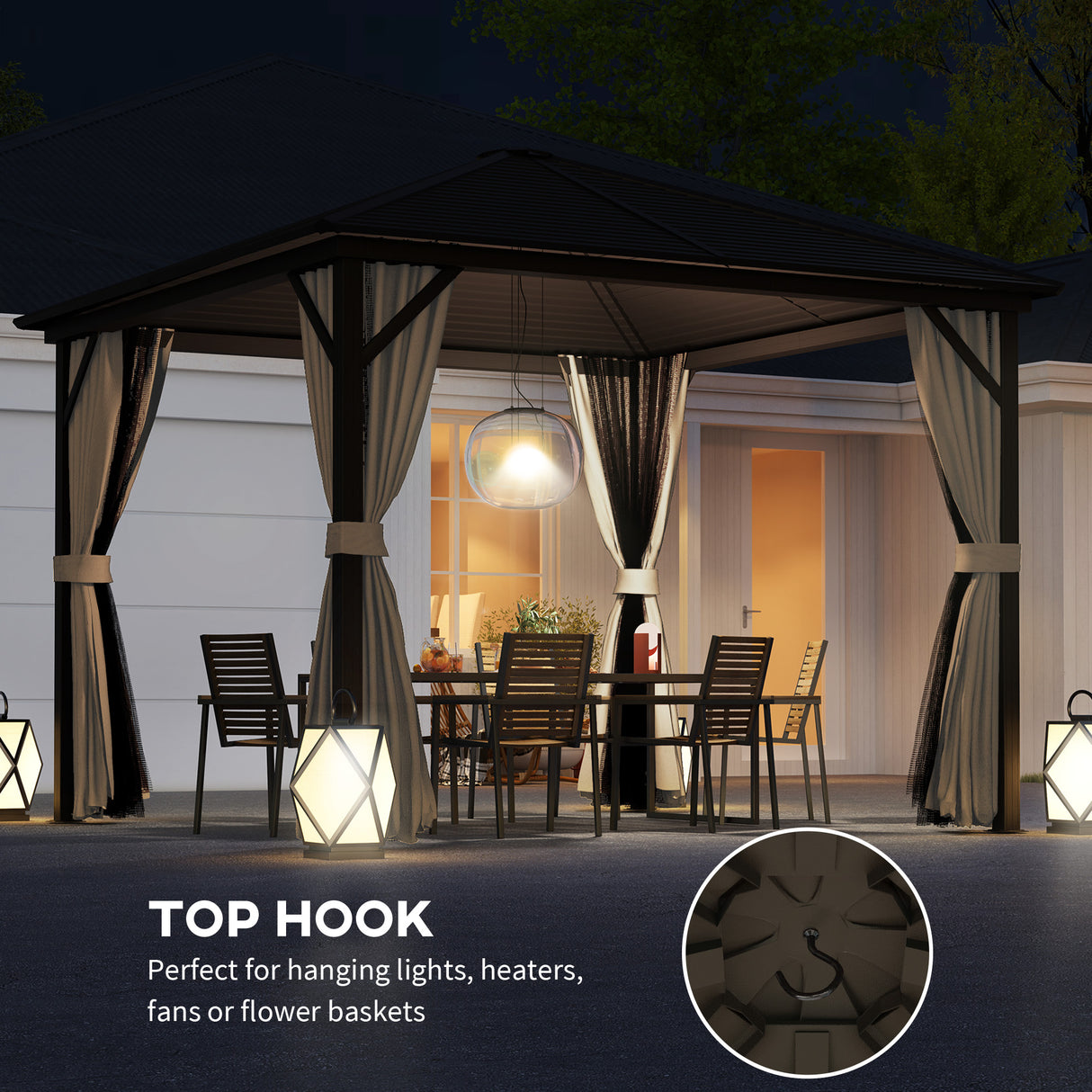Aluminium Hardtop Gazebo 298cm Width x 298cm Depth With Curtains - Velmora