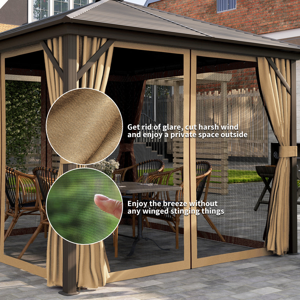 Aluminium Hardtop Gazebo 298cm Width x 298cm Depth With Curtains - Velmora