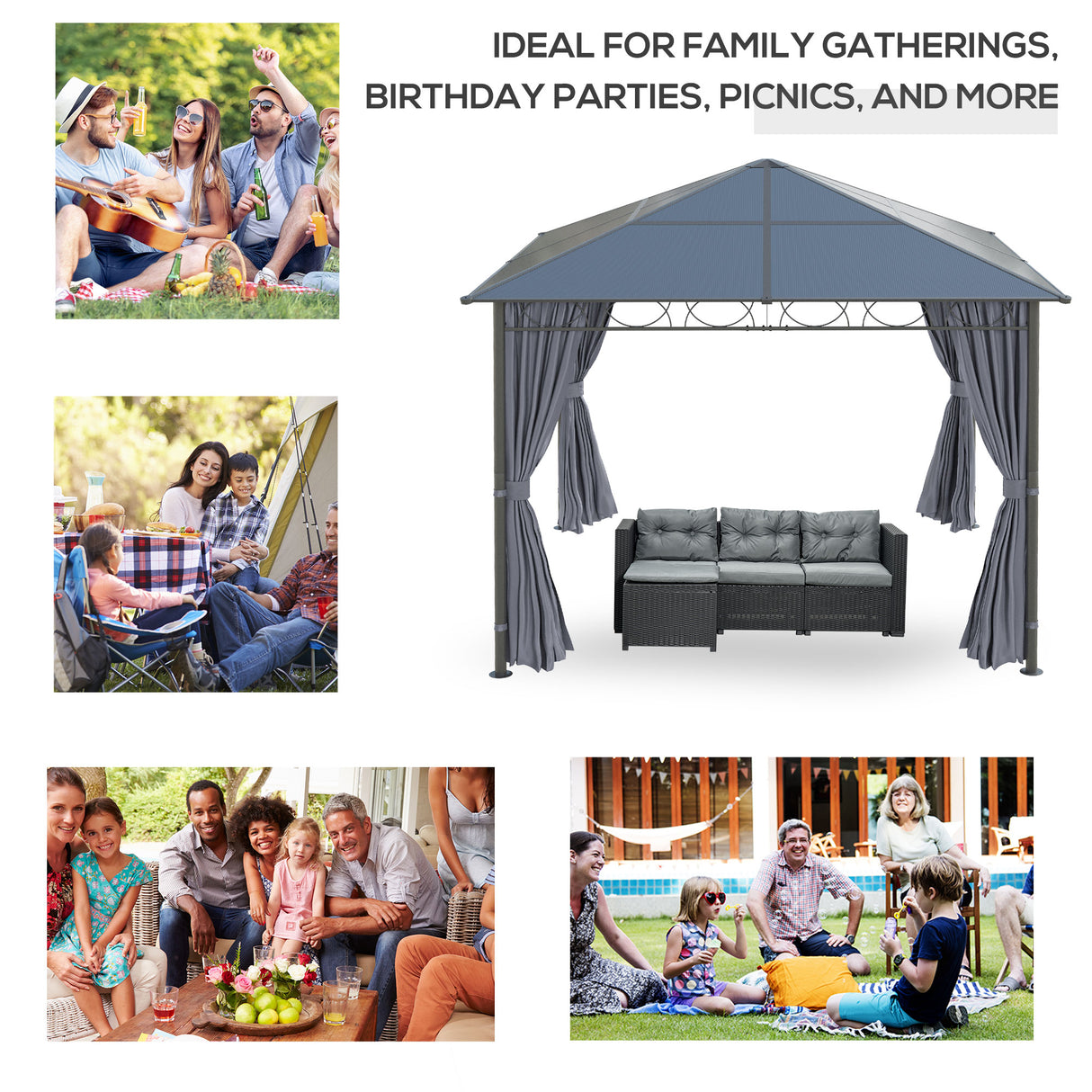 Aluminium Hardtop Gazebo 300cm Width x 300cm Depth With Curtains - Velmora