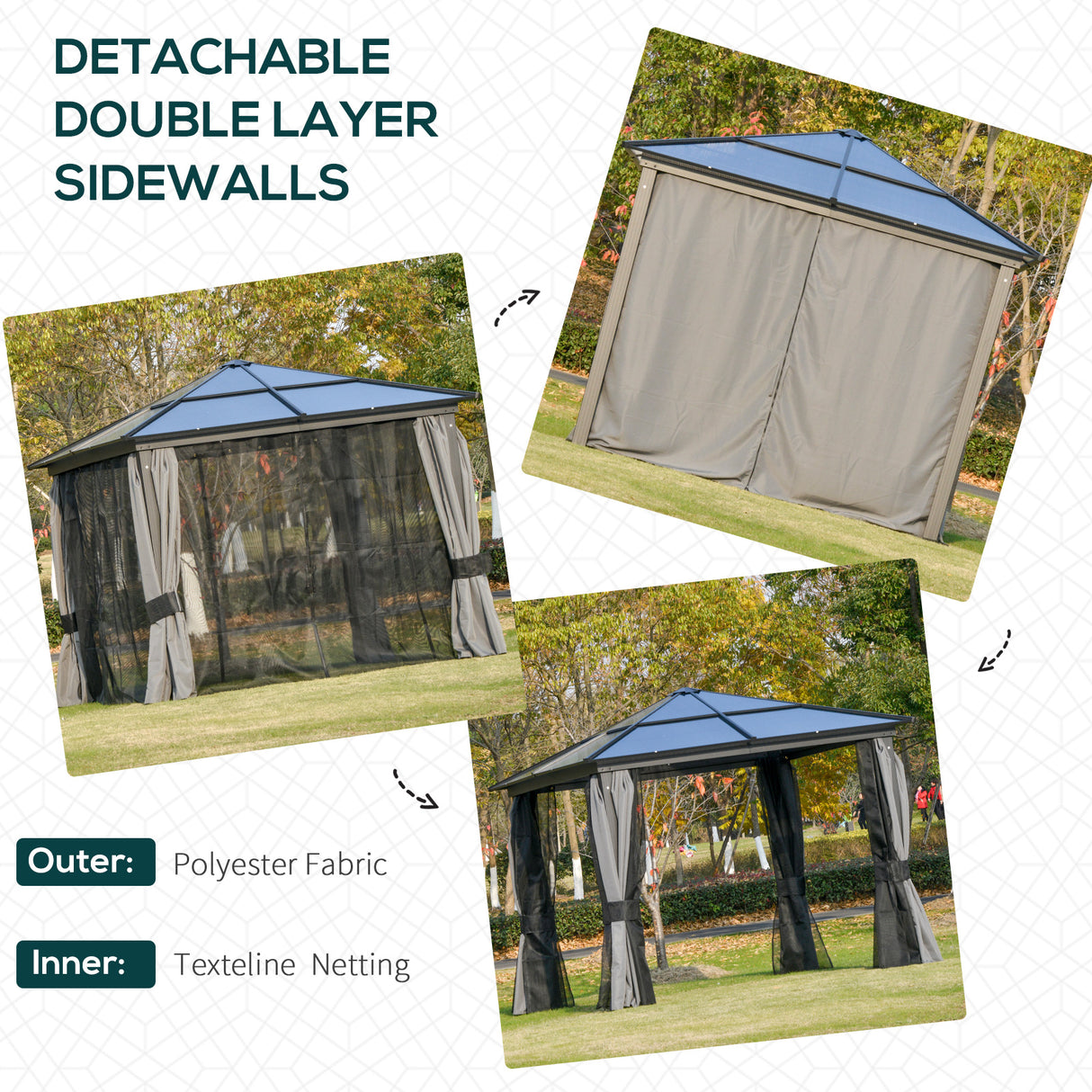 Aluminium Hardtop Gazebo 300cm Width x 300cm Depth With Netting And Curtains - Velmora