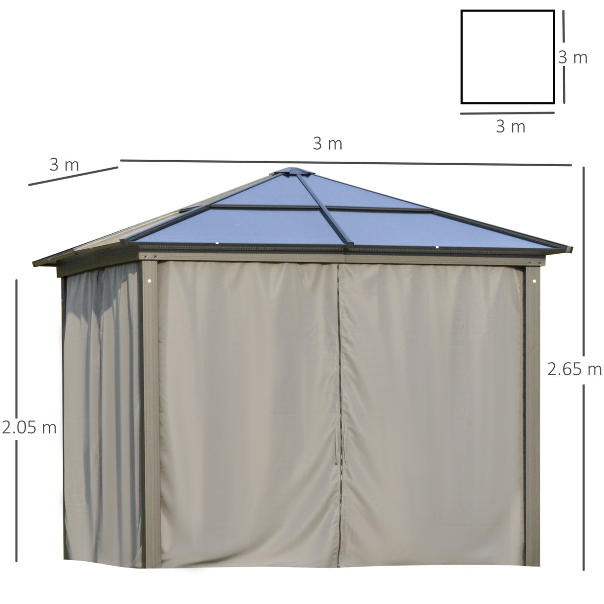 Aluminium Hardtop Gazebo 300cm Width x 300cm Depth With Netting And Curtains - Velmora