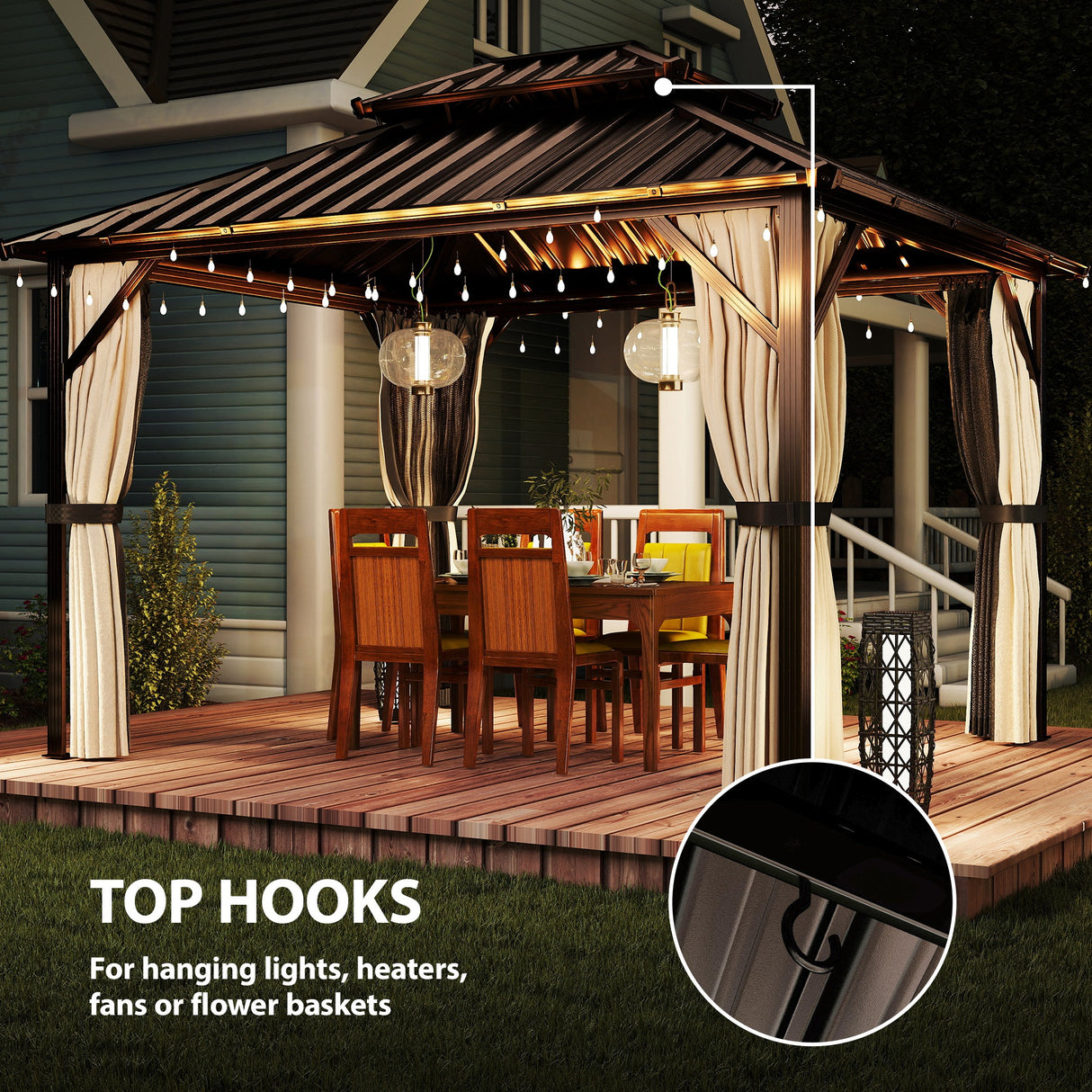Aluminium Hardtop Gazebo 301cm Width x 301cm Depth With Curtains - Velmora