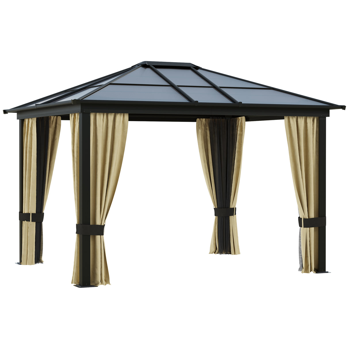 Aluminium Hardtop Gazebo 362cm Width x 295cm Depth With Netting And Curtains - Velmora