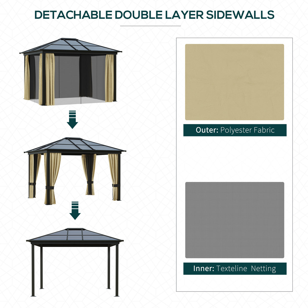 Aluminium Hardtop Gazebo 362cm Width x 295cm Depth With Netting And Curtains - Velmora