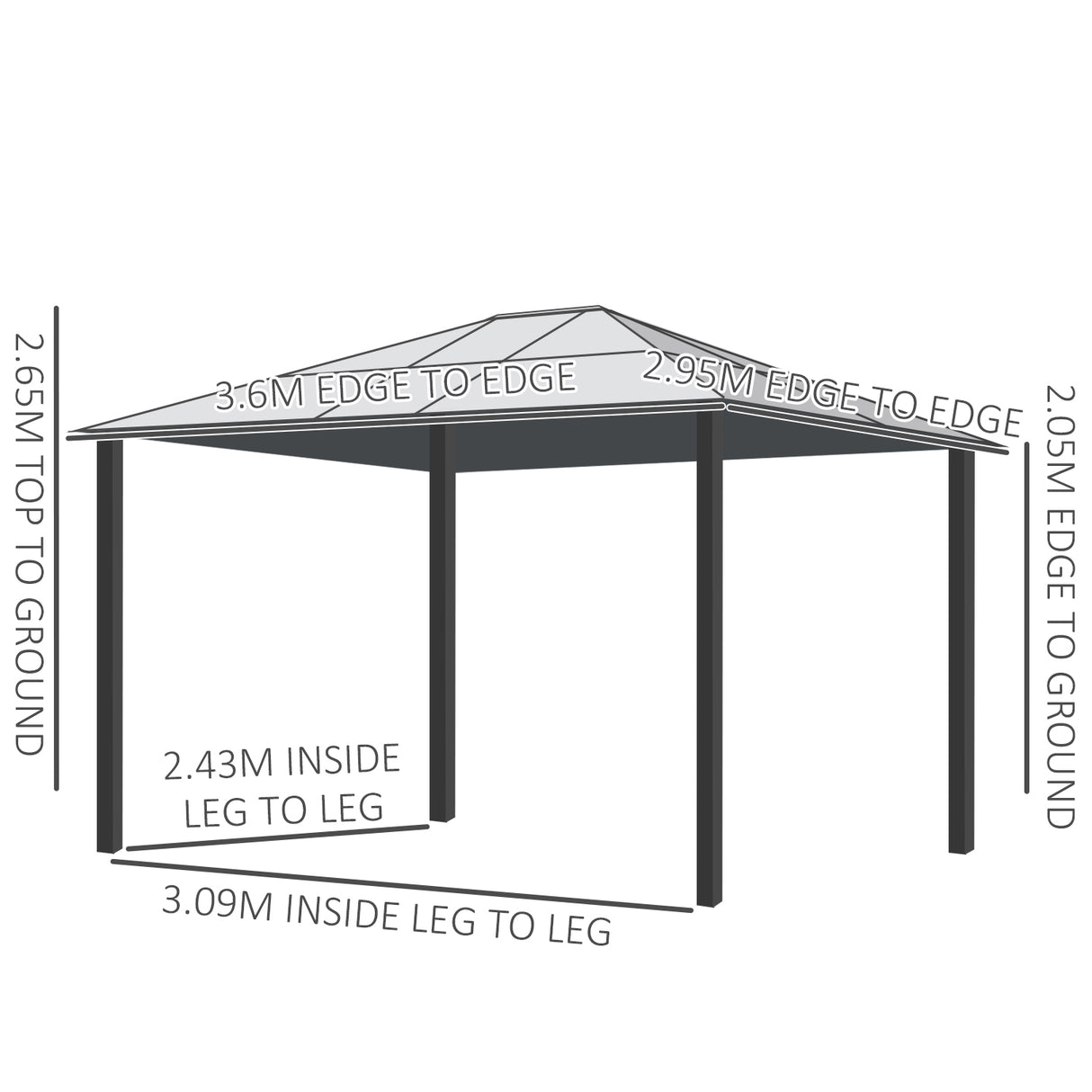 Aluminium Hardtop Gazebo 362cm Width x 295cm Depth With Netting And Curtains - Velmora