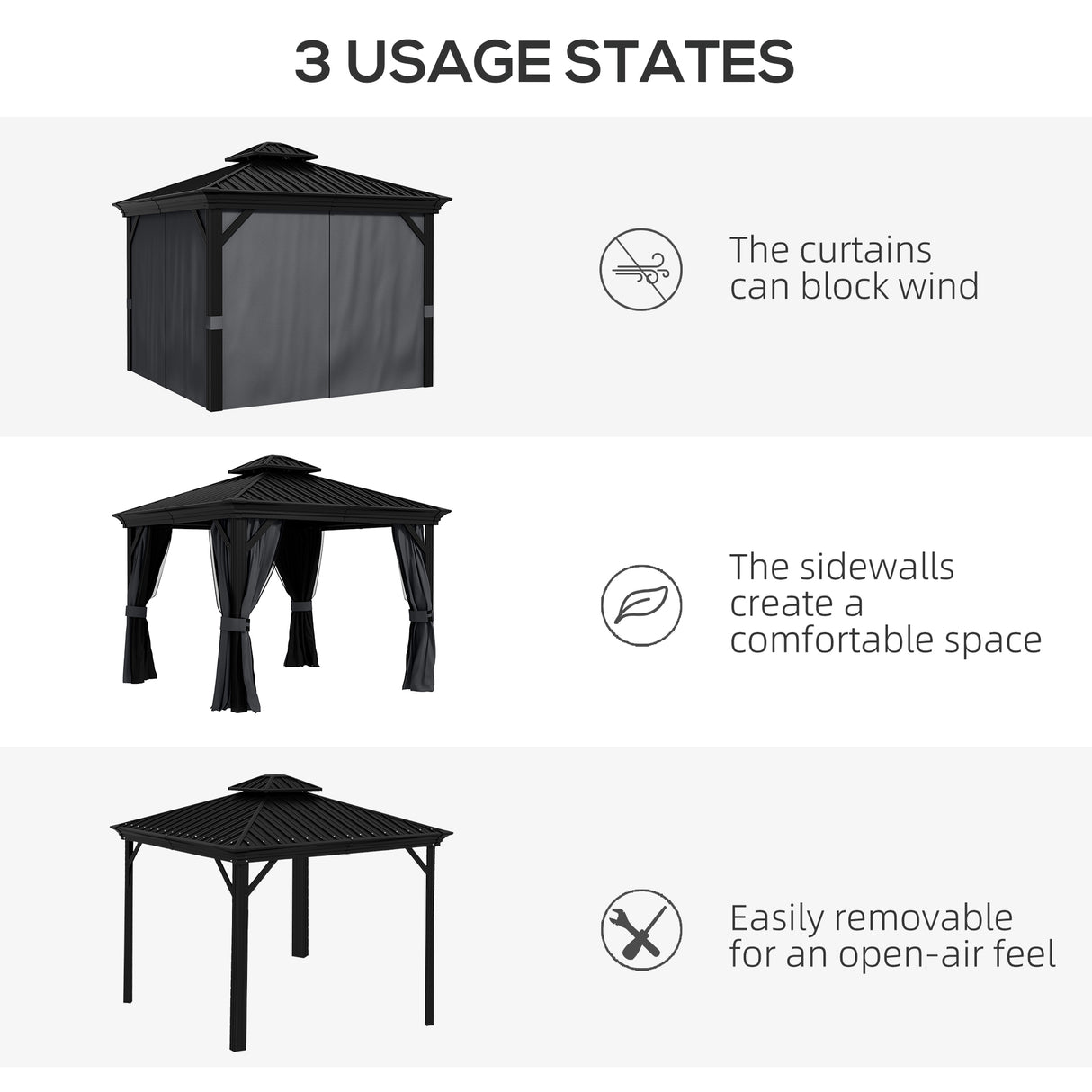 Aluminium Hardtop Gazebo 365cm Width x 300cm Depth With Double Roof - Velmora
