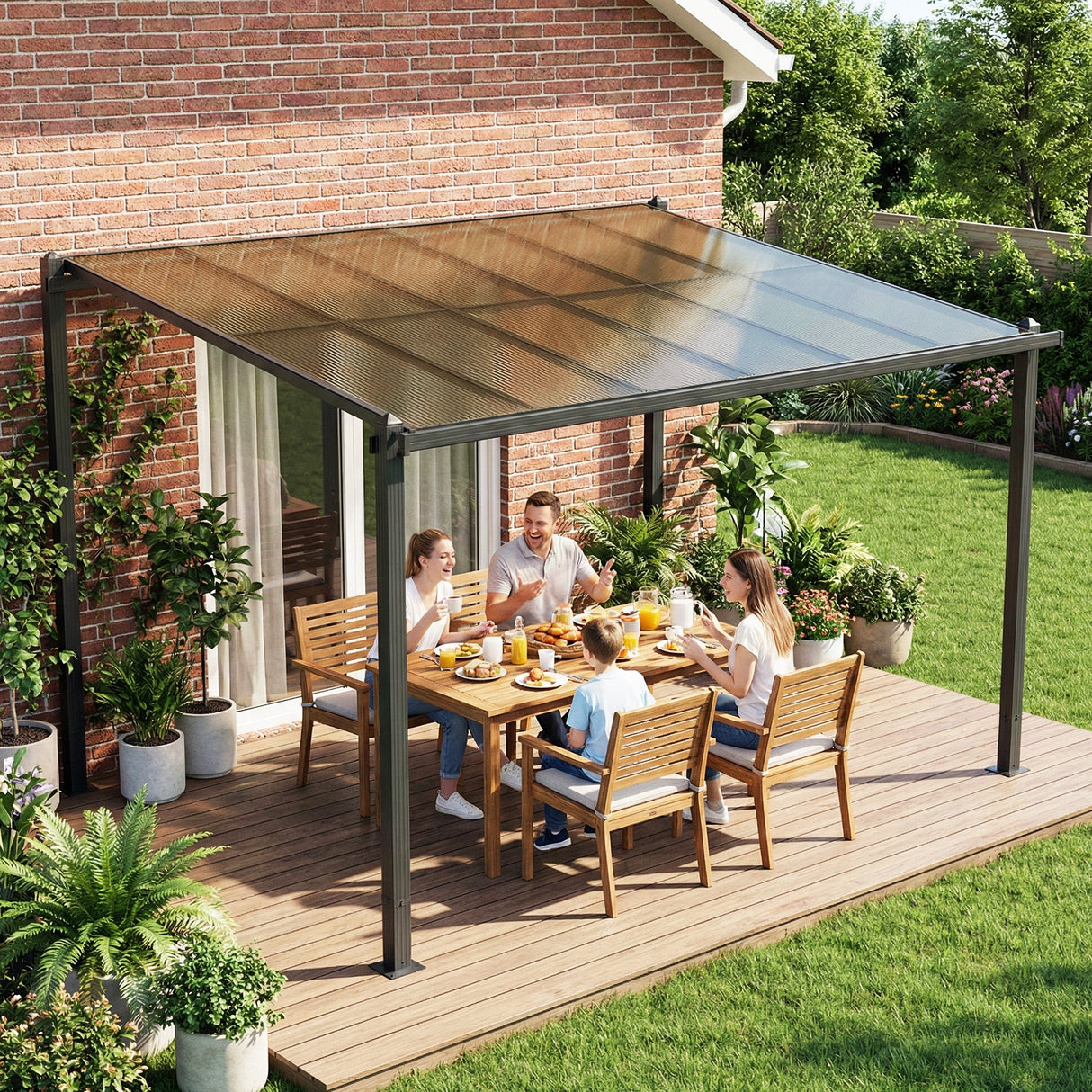 Aluminium Hardtop Gazebo Pergola 357cm Width x 296cm Depth - Velmora