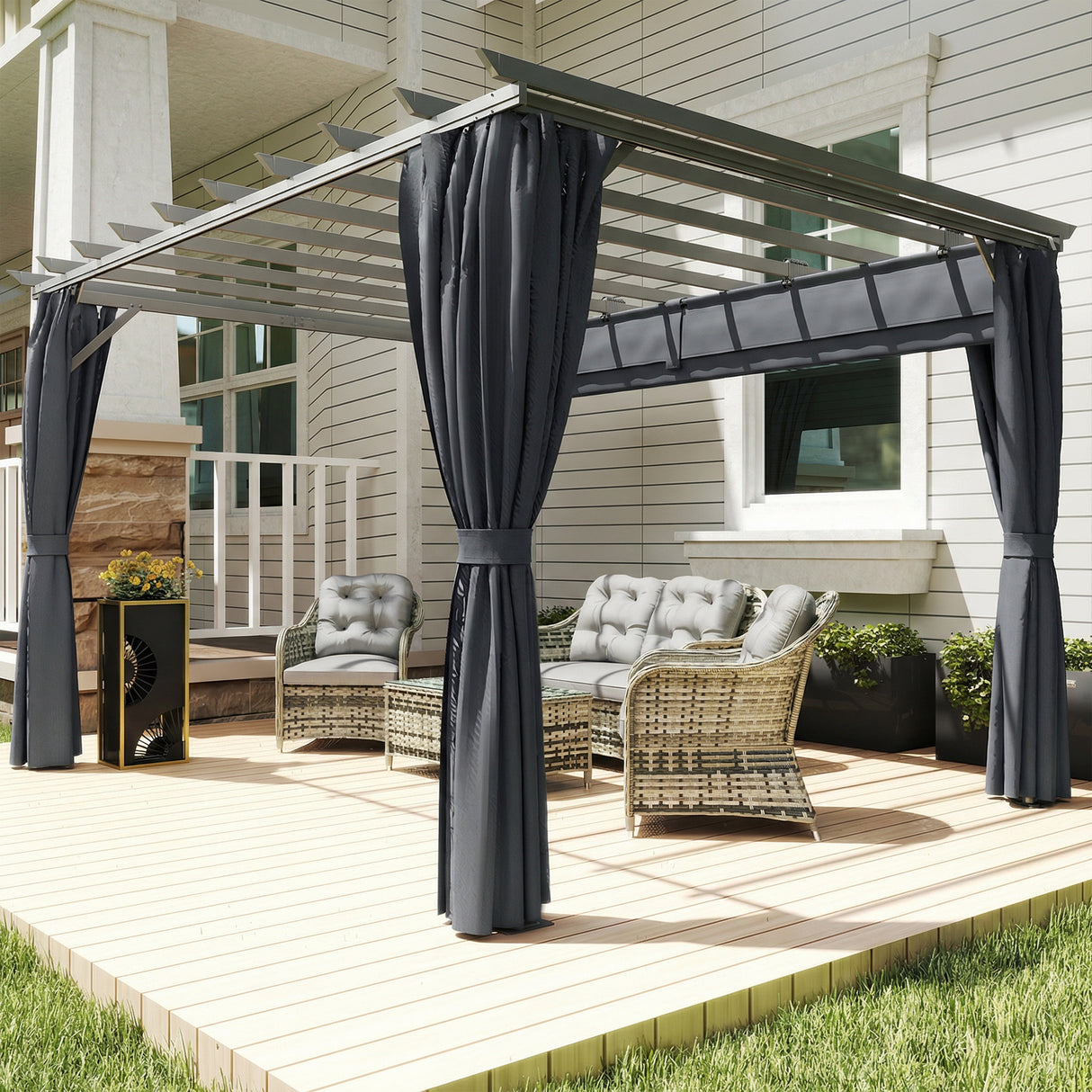 Aluminium Pergola Gazebo Sun Shade Shelter 357cm Width x 293cm Depth - Velmora