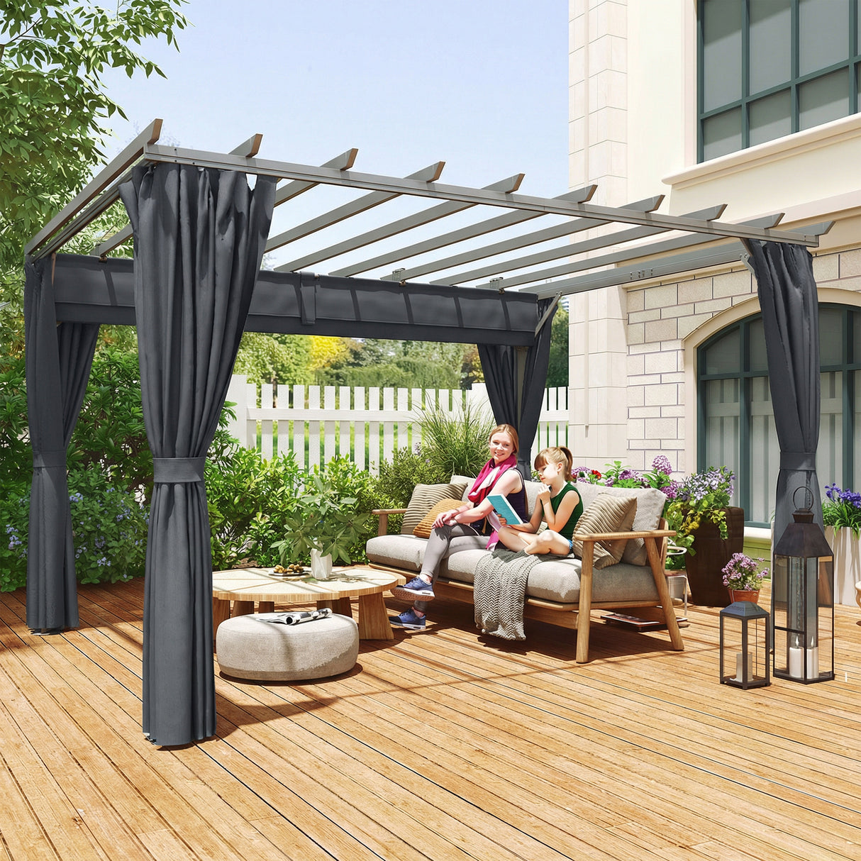 Aluminium Pergola Gazebo Sun Shade Shelter 357cm Width x 293cm Depth - Velmora