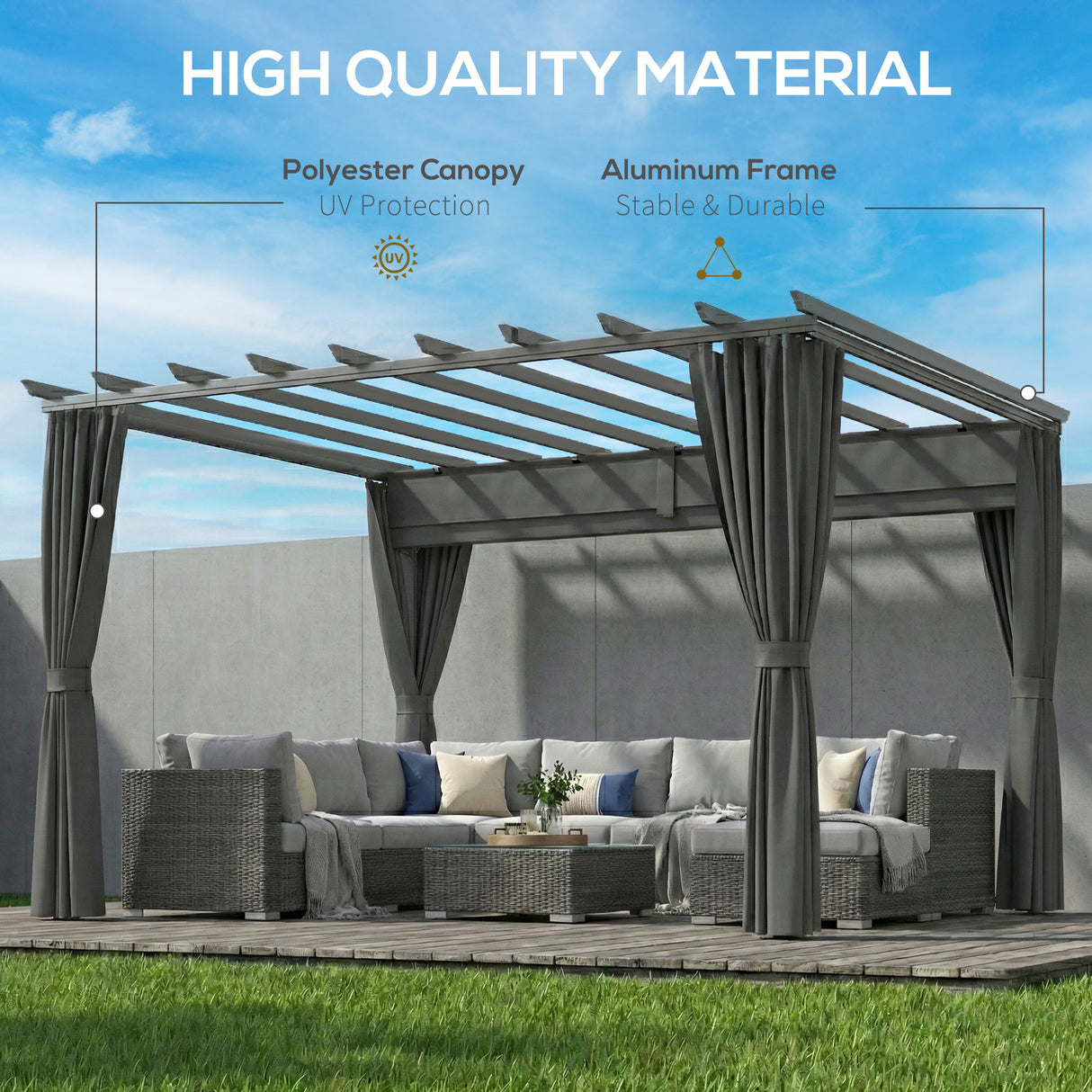 Aluminium Pergola Gazebo Sun Shade Shelter 357cm Width x 293cm Depth - Velmora