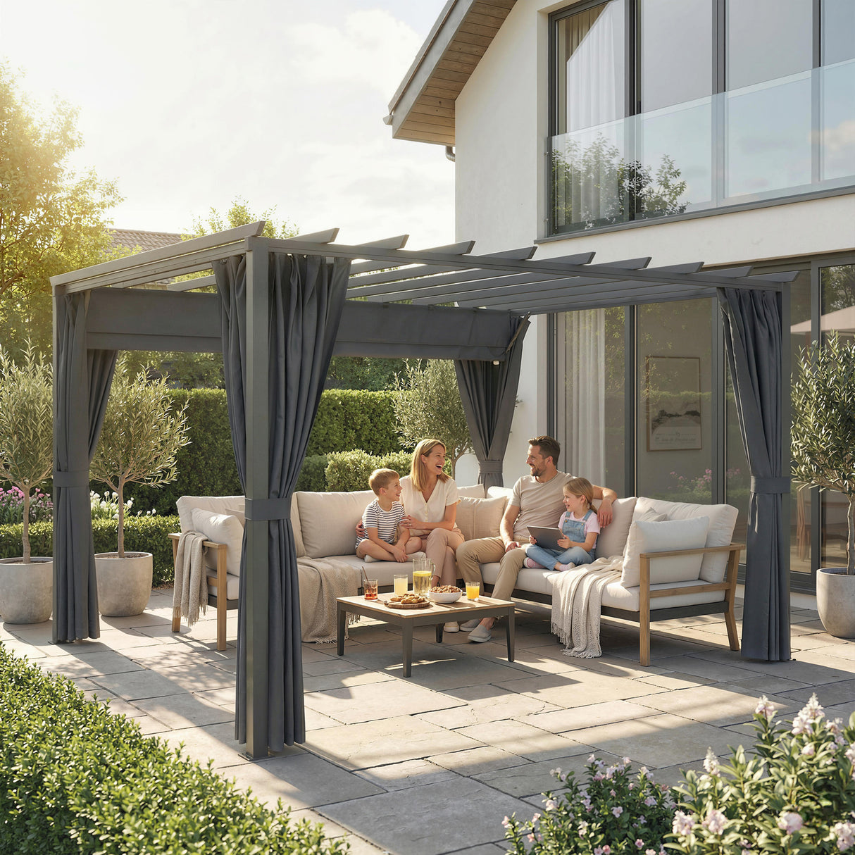 Aluminium Pergola Gazebo Sun Shade Shelter 357cm Width x 293cm Depth - Velmora