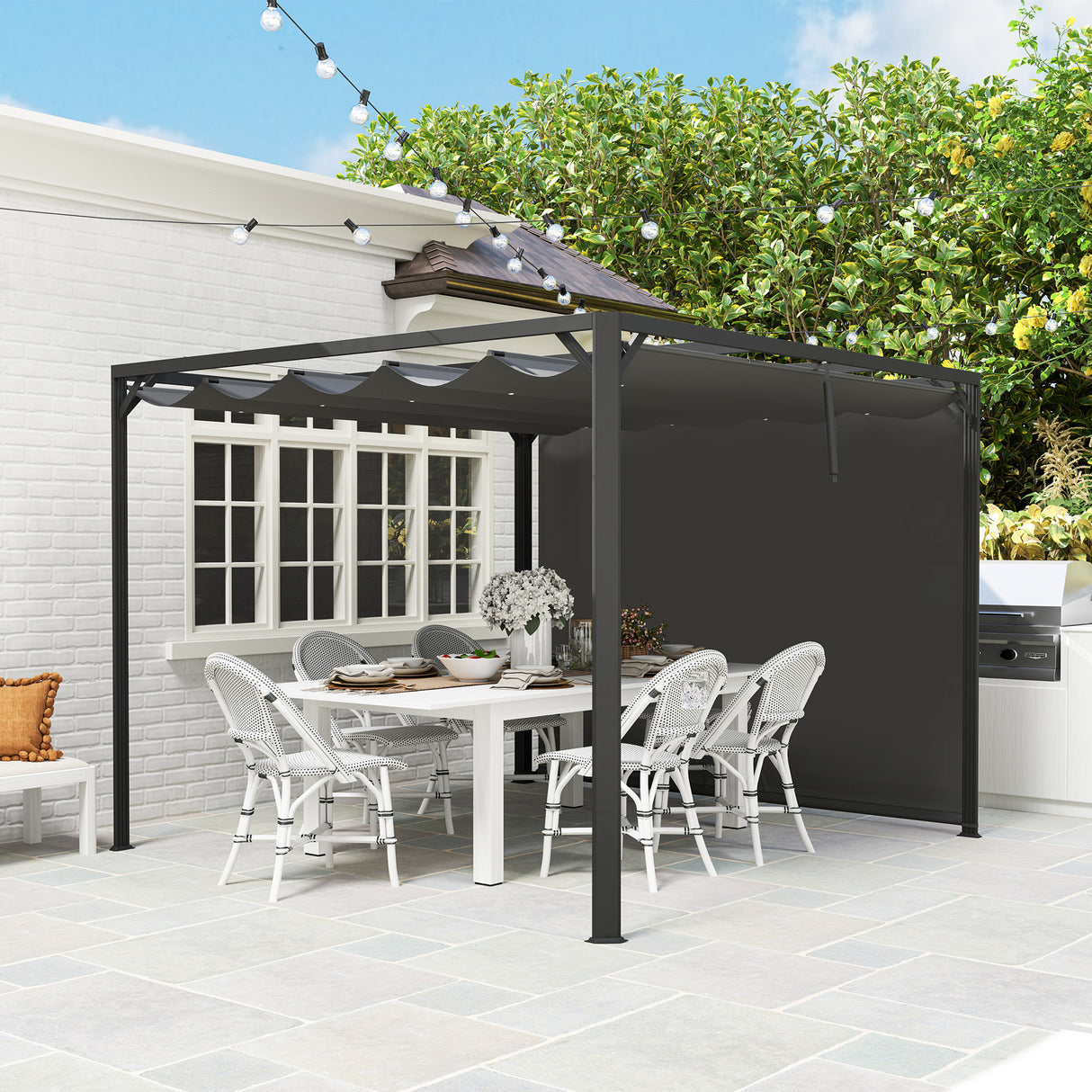 Aluminium Pergola With Retractable Roof 300cm Width x 300cm Depth - Velmora