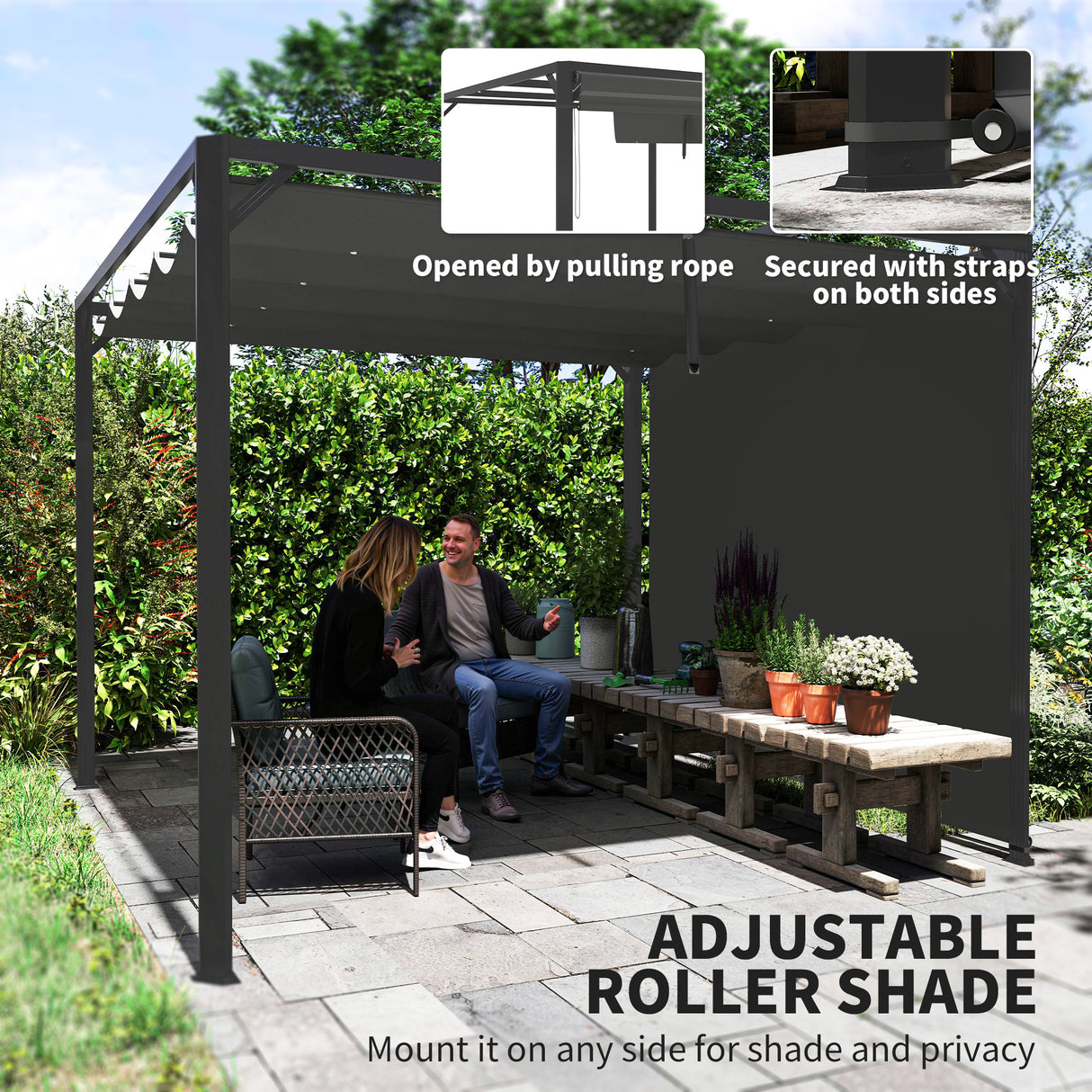 Aluminium Pergola With Retractable Roof 300cm Width x 300cm Depth - Velmora