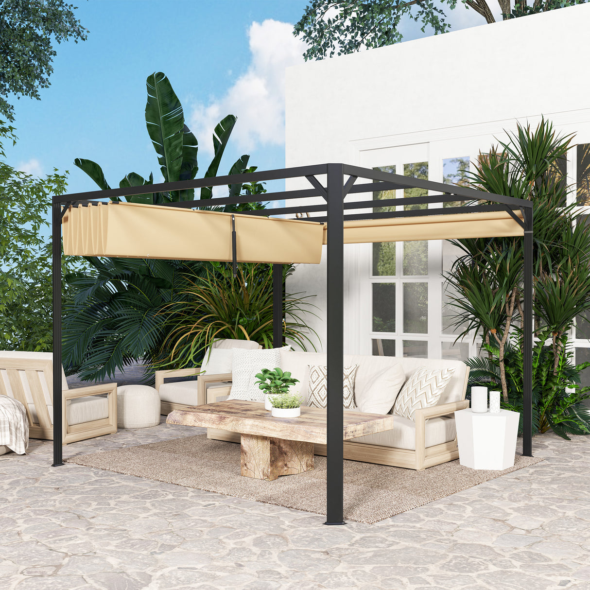 Aluminium Pergola With Retractable Roof 300cm Width x 300cm Depth - Velmora
