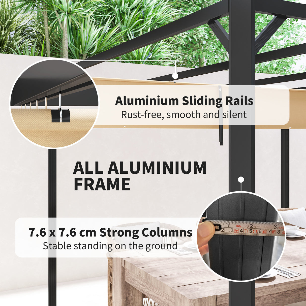 Aluminium Pergola With Retractable Roof 300cm Width x 300cm Depth - Velmora
