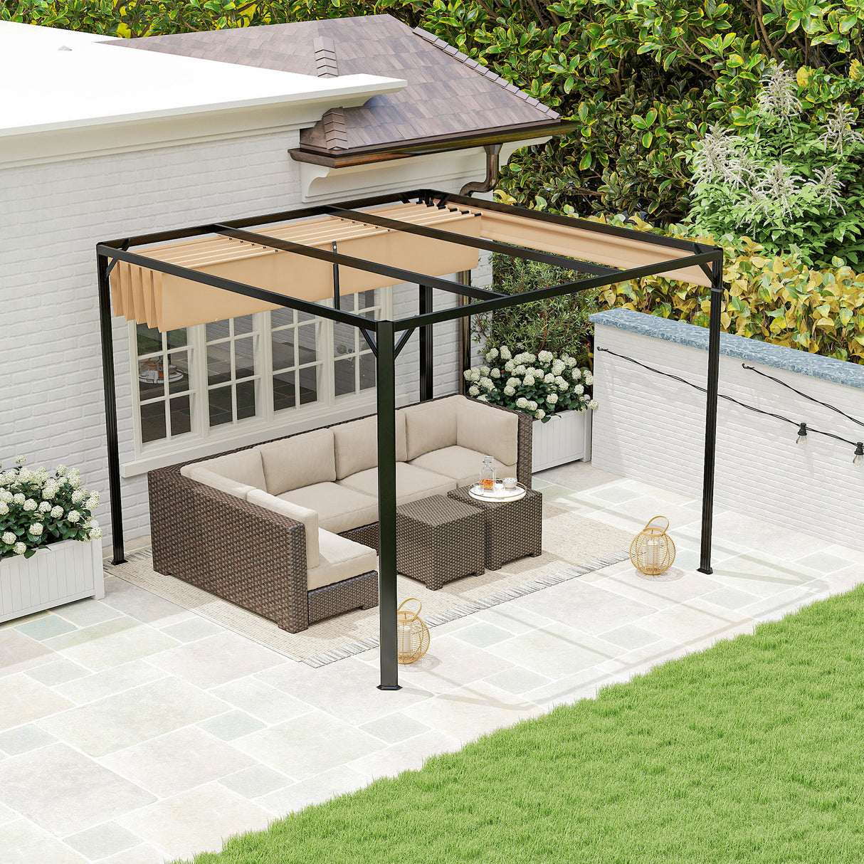 Aluminium Pergola With Retractable Roof 300cm Width x 300cm Depth - Velmora