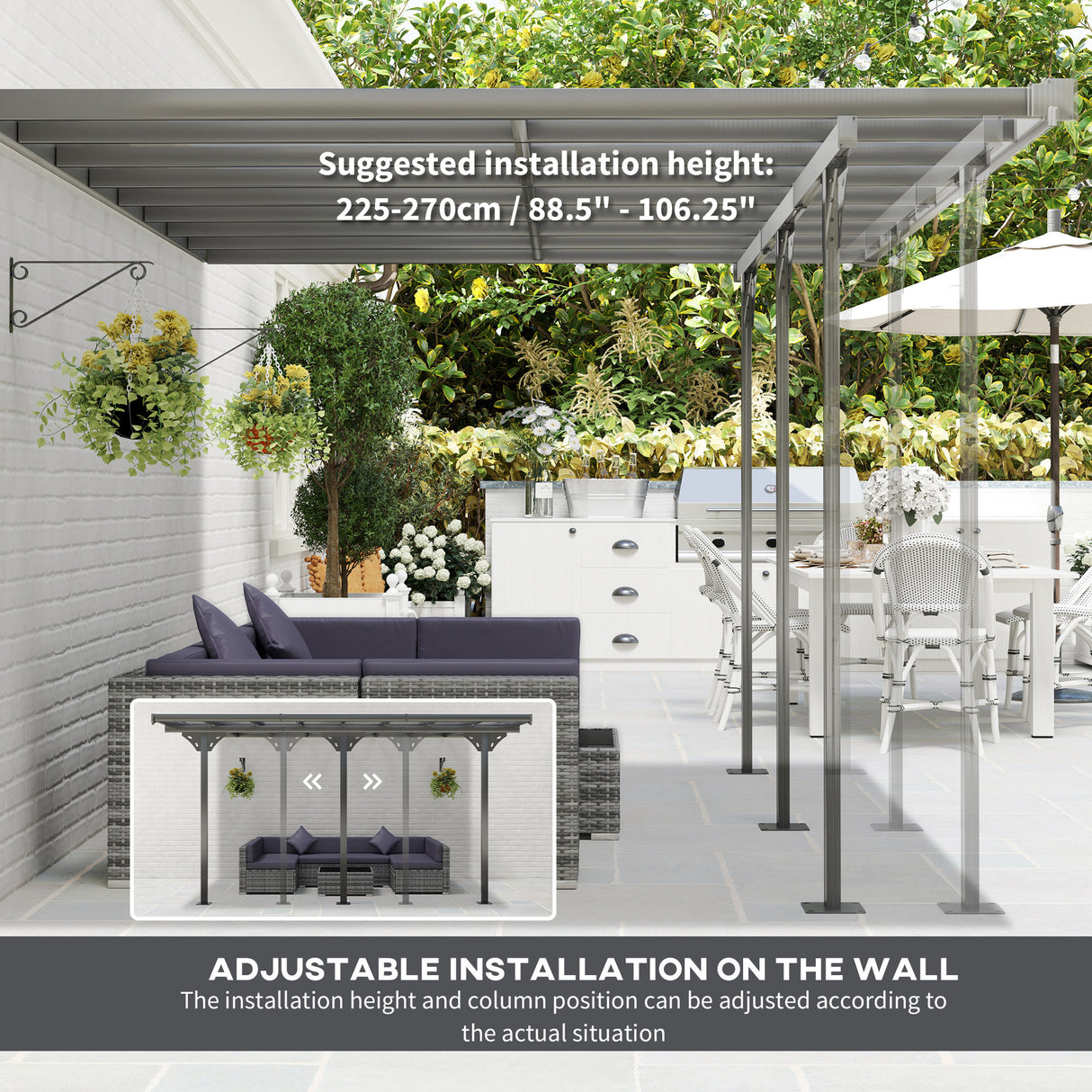 Aluminium Retractable Pergola Canopy 435cm Width x 302cm Depth - Velmora