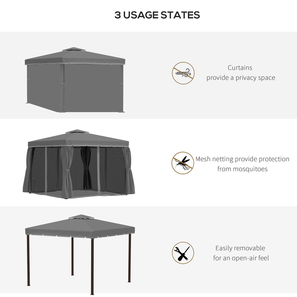 Aluminium Softtop Gazebo 296cm Width x 296cm Depth With Curtains - Velmora