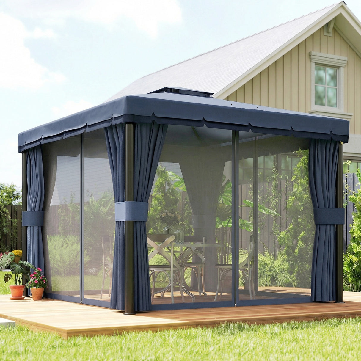 Aluminium Softtop Gazebo 296cm Width x 296cm Depth With Curtains - Velmora